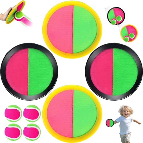 Klettballspiel, Klettballspiel für Kinder mit 4 Fangscheiben und 4 Bällen, Klettball Strandspielzeug, Outdoor Klettballspiel, Ostergeschenke Kinder ab 3 4 5 6 7 Jahre, ballspiele für Draußen Garten von TELAOBAN