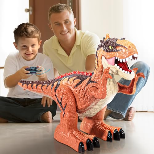 Ferngesteuertes Dinosaurier Spielzeug mit Spray für Kinder von 3–5, Elektrischer Realistischer RC Stunt T-Rex mit Lichtgeräuschen, Geburtstagsgeschenk für Jungen und Mädchen von 4-7 Jahren von TEMI