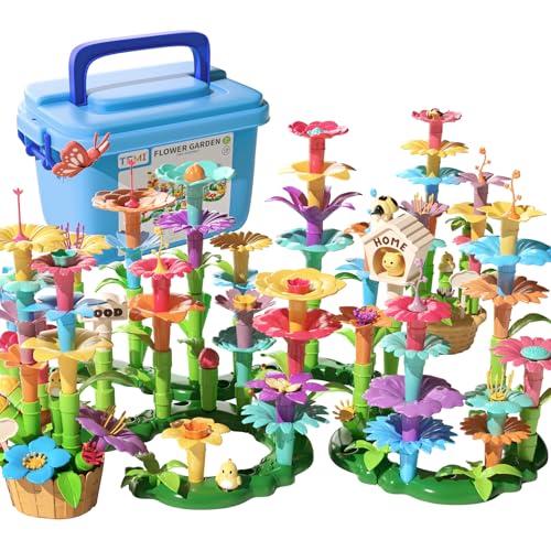 TEMI 138 PCS Pädagogisches Mint Spielzeug und Vorschule Garten Spiel Set für Kinder Alter 3-7, Blumen Stapeln Spielzeug für Jungen und Mädchen von TEMI