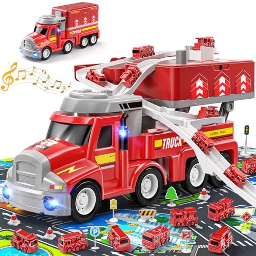 TEMI 3 4 5 6 Jahre alte Jungen Feuerwehrwagen Kinderspielzeug, Jungen Auto Abenteuer Spielzeug, Spielzeug mit 8-Miniautos, Mobile Card Station Spielzeug Spur TEMI 3 4 5 6 Jahre alte Jungen Feuerwehrwagen Kinderspielzeug, Jungen Auto Abenteuer Spielzeug, Spielzeug mit 8-Miniautos, Mobile Card Station Spielzeug Spur von TEMI
