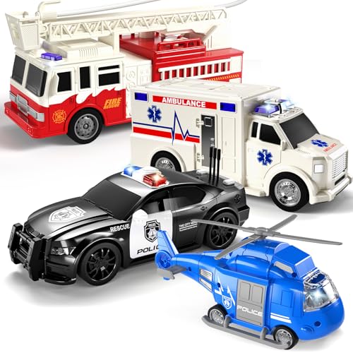TEMI 4 Stück Fahrzeug Spielzeug für Kinder, Rettungshubschrauber, Polizeiauto, Feuerwehrauto, Krankenwagen, Auto Spielzeug für Kinder, Geschenk Jungen und Mädchen 3 Jahren TEMI 4 Stück Fahrzeug Spielzeug für Kinder, Rettungshubschrauber, Polizeiauto, Feuerwehrauto, Krankenwagen, Auto Spielzeug für Kinder, Geschenk Jungen und Mädchen 3 Jahren von TEMI