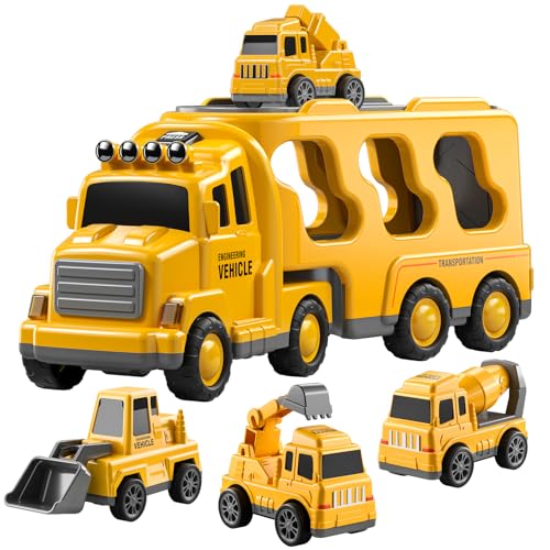 TEMI 5-in-1 BAU-LKW für 3-9 Jahre alte Jungen und Mädchen-Reibungs-Kraftfahrzeug-Auto für Kleinkinder 1-3, Träger für Kinder 3-5 Weihnachten und Geburtstagsgeschenke von TEMI