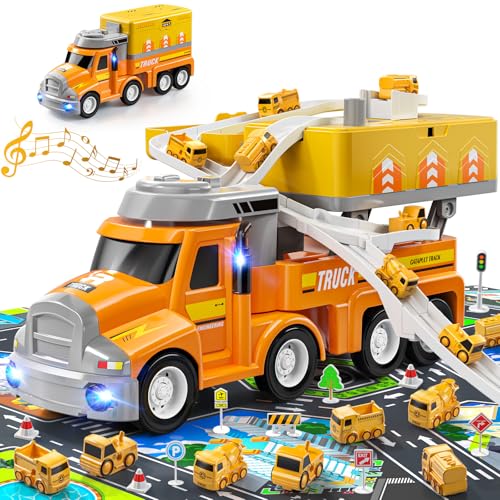TEMI BAU Truck Kinderspielzeug, passend für Jungen und Mädchen im Alter von 3, 4, 5 und 6, Truck Abenteuer Spielzeug für Kleinkinder, 8-Auto Auto montiert und Mobile LKW Station Spielzeug TEMI BAU Truck Kinderspielzeug, passend für Jungen und Mädchen im Alter von 3, 4, 5 und 6, Truck Abenteuer Spielzeug für Kleinkinder, 8-Auto Auto montiert und Mobile LKW Station Spielzeug von TEMI