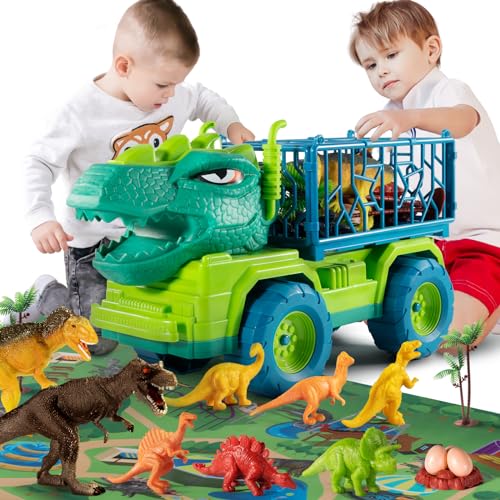 TEMI Dinosaurier LKW Spielzeug für Kinder 3-5 Jahre, Tyrannosaurus Transport Auto Träger LKW mit 8 Dino Figuren, Aktivität Spielmatte, Dinosaurier Eier, Bäume, fangen Jurassic Spiel Set für Jungen TEMI Dinosaurier LKW Spielzeug für Kinder 3-5 Jahre, Tyrannosaurus Transport Auto Träger LKW mit 8 Dino Figuren, Aktivität Spielmatte, Dinosaurier Eier, Bäume, fangen Jurassic Spiel Set für Jungen von TEMI