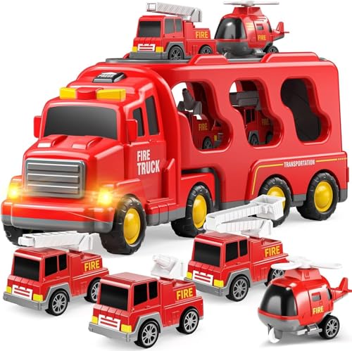 TEMI Feuerwehrauto Spielzeug für 3 4 5 6 Jahre Jungen Mädchen,5 in 1 Träger LKW für Kleinkinder 1-3, Reibung Power Auto Spielzeug für Kinder 3-5, Weihnachts-Geburtstagsgeschenke für Alter 3-9 TEMI Feuerwehrauto Spielzeug für 3 4 5 6 Jahre Jungen Mädchen,5 in 1 Träger LKW für Kleinkinder 1-3, Reibung Power Auto Spielzeug für Kinder 3-5, Weihnachts-Geburtstagsgeschenke für Alter 3-9 von TEMI