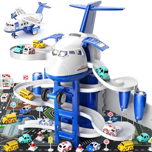 TEMI Kinder Flugzeug Spielzeug Rennstrecke Auto Spielzeug für 3 4 5 6 7 Jungen zu Transformed Flugzeug Garage Abenteuer Spielzeug mit 8 City Cars für Kleinkind Alter 2-6 TEMI Kinder Flugzeug Spielzeug Rennstrecke Auto Spielzeug für 3 4 5 6 7 Jungen zu Transformed Flugzeug Garage Abenteuer Spielzeug mit 8 City Cars für Kleinkind Alter 2-6 von TEMI