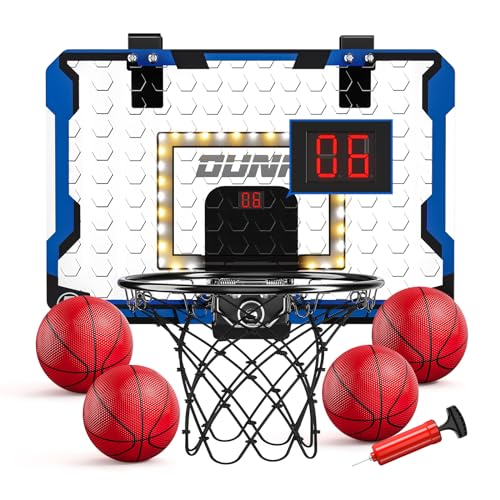 TEMI Indoor Basketball Reifen für Kinder, LED Licht Tür Basketballkorb, Mini Basketballbrett mit elektronischer Anzeigetafel 4 Bälle, Outdoor Geschenk für 5 6 7 8 9 10 11 12 Jahre alte Junge Kinder TEMI Indoor Basketball Reifen für Kinder, LED Licht Tür Basketballkorb, Mini Basketballbrett mit elektronischer Anzeigetafel 4 Bälle, Outdoor Geschenk für 5 6 7 8 9 10 11 12 Jahre alte Junge Kinder von TEMI