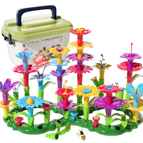 TEMI Kleinkind Spielzeug Geburtstagsgeschenke für 3 4 5 6 7 Jahre alte Mädchen Jungen, 91 PCS Blumen Garten Gebäude Spielzeug STEM Bildungsaktivität Blumenstrauß Deko für Kinder Alter 3-6 von TEMI