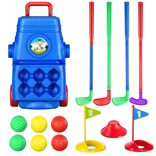 TEMI Kleinkinder-Golfspielset – Kinder-Golfkoffer-Spielset Sportspielzeug – Spielzeug für drinnen und draußen für Jungen und Mädchen 2 3 4 5 Jahre alt von TEMI
