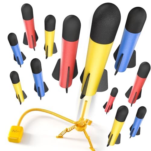 TEMI Rocket Launcher für Kinder, 12 Schaumstoffraketen und Stomp Launcher Pad, Start bis zu 100+ft, Kinder Outdoor-Spielzeug für Kleinkind Jungen Mädchen Alter 3 4 5 6 + Jahre alt von TEMI