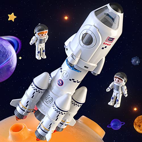 TEMI Space Shuttle Rakete Spielzeug für 3 4 5 6 7 8 9 Jahre Kinder Wissenschaft Lernspielzeug 5-in-1 STEM mit 2 Astronauten, Projektionslampe, Weltraumspielzeug Geschenk für Jungen Mädchen von TEMI