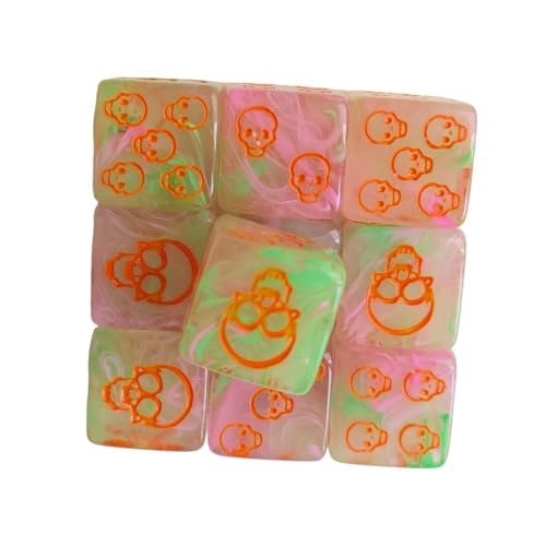 Einzigartige Acryl-Schädelmuster-Würfel, runde Ecken, Rollenspiel, 6-seitiges Tischspiel, glatte Oberflächen, sechsseitiges Würfel-Set, runde Ecken, 10 Stück von TEMOOUES