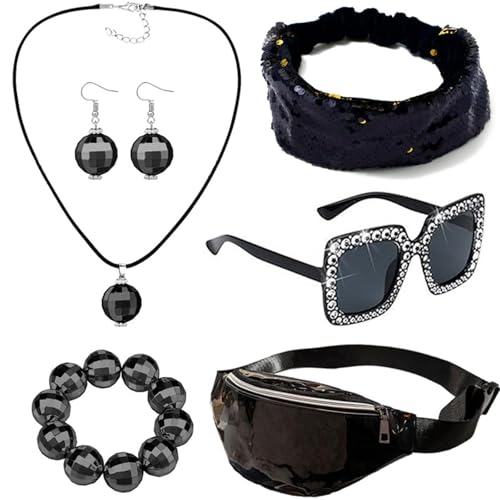 TEMOOUES 1960er 1970er 80er Jahre Diskothekenzubehör Damen Faschingskostüm Discos Set Ohrringe Sonnenbrille Pailletten Stirnband Halskette TEMOOUES 1960er 1970er 80er Jahre Diskothekenzubehör Damen Faschingskostüm Discos Set Ohrringe Sonnenbrille Pailletten Stirnband Halskette von TEMOOUES