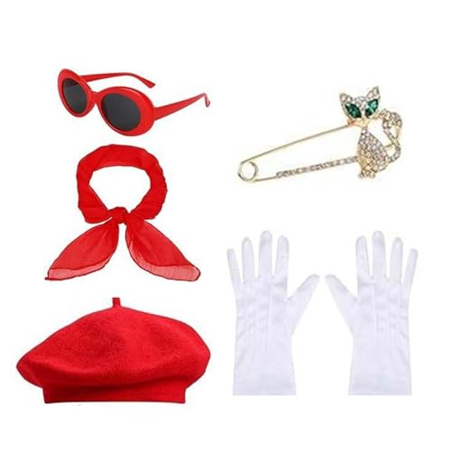 TEMOOUES 1980er Jahre Französische Baskenmütze, Kostüm, Zubehör, Schal, Handschuhe, Broschen, ovale Brille für französische Themenparty TEMOOUES 1980er Jahre Französische Baskenmütze, Kostüm, Zubehör, Schal, Handschuhe, Broschen, ovale Brille für französische Themenparty von TEMOOUES