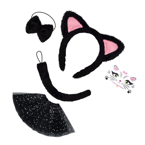 TEMOOUES 3/4/5-teiliges Katzenkostüm-Set, Halloween-Kostüm, Cosplay, Party, Requisiten, Katzenohren, Stirnband, Fliege, Schwanz, Tutus, Gesicht, Aufkleber für Kinder TEMOOUES 3/4/5-teiliges Katzenkostüm-Set, Halloween-Kostüm, Cosplay, Party, Requisiten, Katzenohren, Stirnband, Fliege, Schwanz, Tutus, Gesicht, Aufkleber für Kinder von TEMOOUES