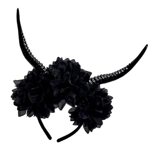 TEMOOUES Bequemer Antelopen-Horn-Kopfschmuck aus Kunstharz, modische Kopfbedeckung mit floralem Akzent für Cosplay, Event, bequemer Halloween-Kopfschmuck von TEMOOUES