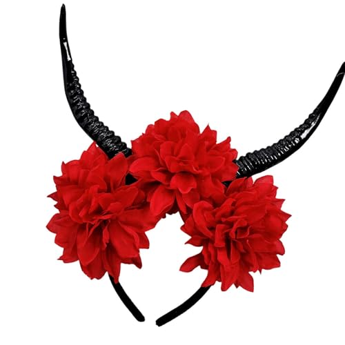 TEMOOUES Bequemer Antelopen-Horn-Kopfschmuck aus Kunstharz, modische Kopfbedeckung mit floralem Akzent für Cosplay, Event, bequemer Halloween-Kopfschmuck von TEMOOUES