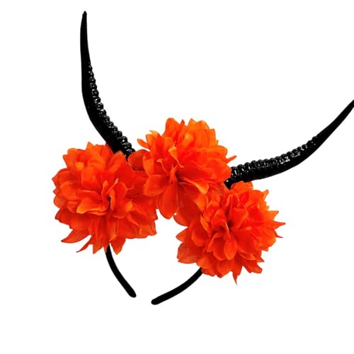 TEMOOUES Bequemer Antelopen-Horn-Kopfschmuck aus Kunstharz, modische Kopfbedeckung mit floralem Akzent für Cosplay, Event, bequemer Halloween-Kopfschmuck von TEMOOUES