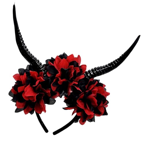 TEMOOUES Bequemer Antelopen-Horn-Kopfschmuck aus Kunstharz, modische Kopfbedeckung mit floralem Akzent für Cosplay, Event, bequemer Halloween-Kopfschmuck von TEMOOUES