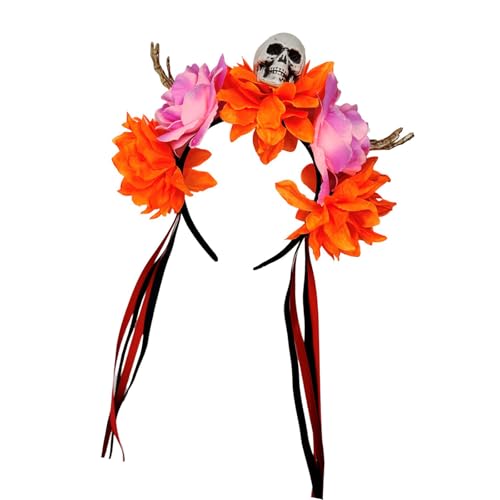 TEMOOUES Buntes Totenkopf mit Blumen-Skelett-Händen, verstellbares Halloween-Stirnband für Damen, Herren, Kinder, Kostüm, Partys, Dekoration, Halloween-Party-Zubehör TEMOOUES Buntes Totenkopf mit Blumen-Skelett-Händen, verstellbares Halloween-Stirnband für Damen, Herren, Kinder, Kostüm, Partys, Dekoration, Halloween-Party-Zubehör von TEMOOUES