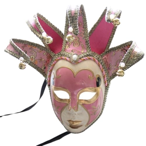TEMOOUES Maskerade Full Face Vintage Comedy mit Glocken Halloween Cosplay für Damen Herren Cosplay Maskerade Abschlussbälle von TEMOOUES