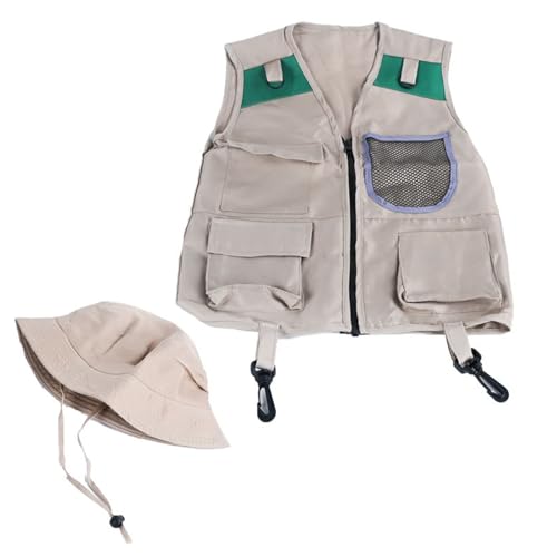 TEMOOUES Outdoor-Entdecker-Set, Cargo-Weste und Mütze, Hinterhof-Naturabenteuer, waschbar, für Jungen und Mädchen, Halloween-Verkleidungs-Set von TEMOOUES