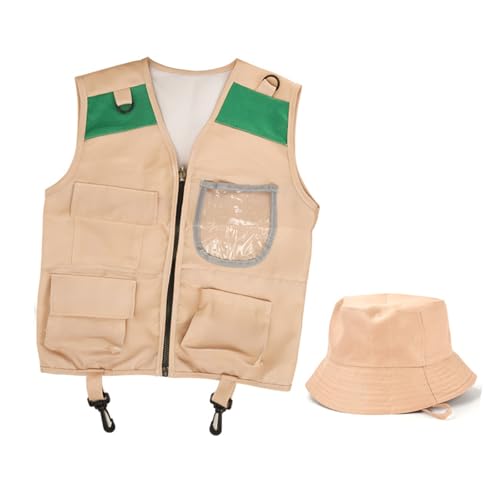 TEMOOUES Outdoor-Entdecker-Set, Cargo-Weste und Mütze, Hinterhof-Naturabenteuer, waschbar, für Jungen und Mädchen, Halloween-Verkleidungs-Set von TEMOOUES
