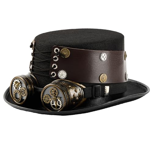 TEMOOUES Viktorianischer Punk-Hut mit verstellbarem PU-Lederriemen und abnehmbarer Brille für Kostümpartys, Halloween, Verkleidungen, Steampunk-Brille, Hut, Halloween-Zubehör TEMOOUES Viktorianischer Punk-Hut mit verstellbarem PU-Lederriemen und abnehmbarer Brille für Kostümpartys, Halloween, Verkleidungen, Steampunk-Brille, Hut, Halloween-Zubehör von TEMOOUES