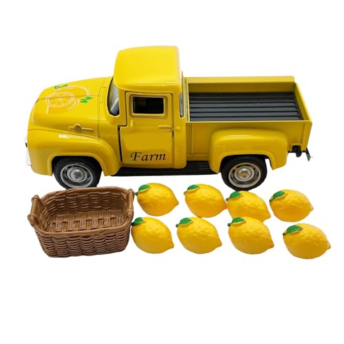 Vintage-LKW-Modell aus Legierung mit künstlichen Zitronen, abgestufte Tablett-Dekoration, Miniatur-Fahrzeug, Sammlerstück, Geschenk, Zitronen-Thema, Auto-Modell von TEMOOUES