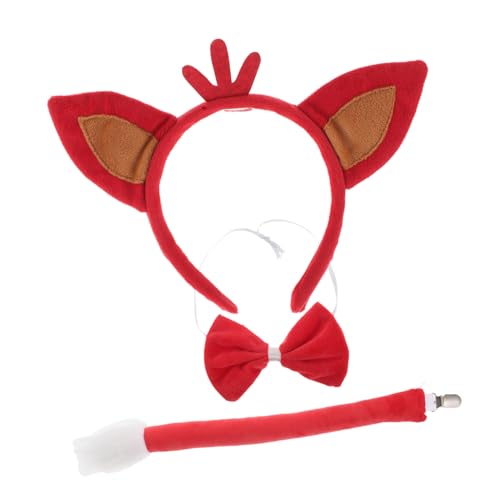 TEMPNAP 1 Satz Fuchs Stirnband Und Ohren Halloween Tierschwänze Für Kostüm Cosplay Fuchsohren Und Fuchsschwanz Karikatur Dekoration Party Plüsch Fuchskleid Rot Polyester von TEMPNAP
