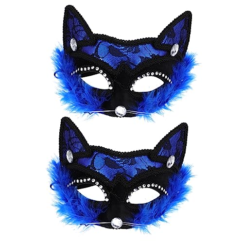 TEMPNAP 2 Stück katze gesichtsmaske Maskerade-Maske für Paare Katzen Halbmaske Halloween -Katze Gesichtszubehör Luxus festliche dekorative Masken Maske Katze Strass Blue von TEMPNAP