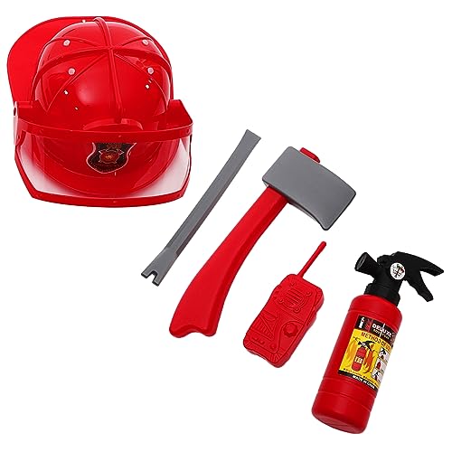 TEMPNAP Feuerwehrmann Kostüm Satz für Kinder Waschbares Cosplay Feuerwehr Outfit mit Hut und Werkzeugset Rollenspielzubehör für Jungen und Mädchen für Partys und Feiertage von TEMPNAP
