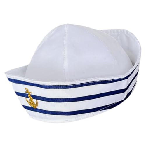 TEMPNAP Kapitänsmütze für Männer Weiße Streifen Sailor Hut Verstellbare Cosplay Mütze für Bootfahren Hochwertiges Material TEMPNAP Kapitänsmütze für Männer Weiße Streifen Sailor Hut Verstellbare Cosplay Mütze für Bootfahren Hochwertiges Material von TEMPNAP