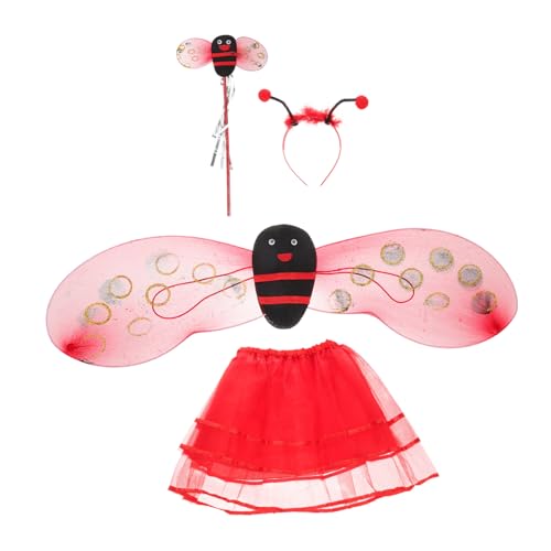 TEMPNAP Marienkäfer Kostüm für Mädchen mit Tüllrock und Feenflügeln Leichtes Gauze material Bequemes Faschingskostüm für Karneval Halloween und Rollenspiele Cosplay Zubehör von TEMPNAP