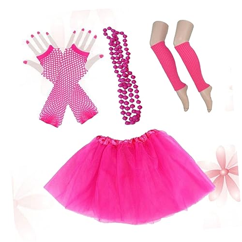 TEMPNAP Jahre Partyset Neon Halskette Netzhandschuhe Tutu-rock Beinstulpen Teilig Für Kostümpartys Halloween Disco-events Rosafarbene Accessoires Für Damen von TEMPNAP