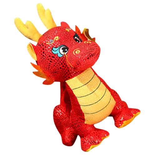 TEMPNAP Sternzeichen-Drachen-Puppe süße Kuscheltiere anschmiegsames Kuscheltier Drachenpuppen- Plüsch puppenaugen Stofftier Neujahrsdrache Stofftier PP Baumwolle rot von TEMPNAP