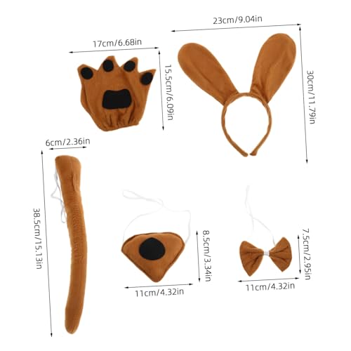 TEMPNAP Teiliges Hundekostüm für Brauner Kopfband mit Ohren Schleife und Pfotenförmigen Handschuhen Bequeme Tier Cosplay Accessoires für Halloween Karneval und Fototermine von TEMPNAP