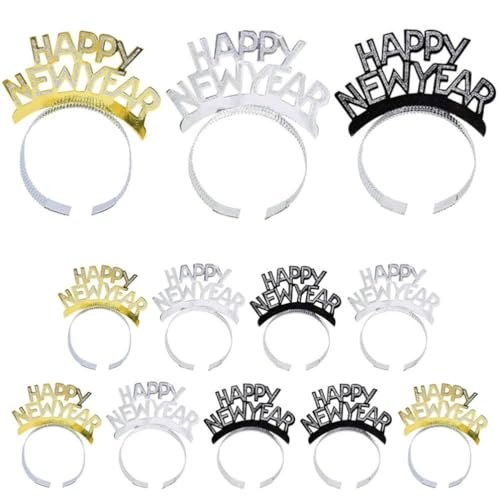 TENDYCOCO Gastgeschenke 12 Stück Frohes Neues Jahr Stirnbänder Glitzer Neujahr Stirnband Tiara Silvester Partygeschenk Party-Haarband von TENDYCOCO
