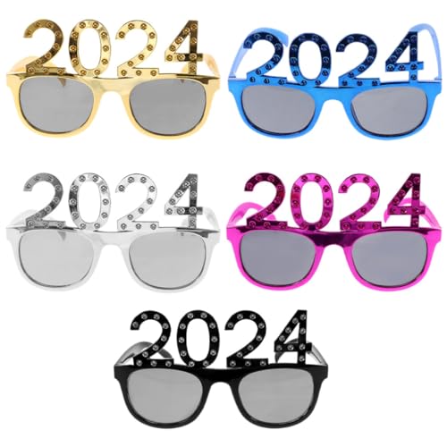 TENDYCOCO Gläser 5 Stück 2024 Silvesterbrille Frohes Neues Jahr Brillen Ausgefallenes Neujahrsbrillengestell Partyzubehör Für Neujahrsdekoration Requisiten Für Fotoautomaten von TENDYCOCO