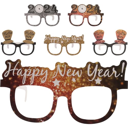 TENDYCOCO Frohes Neues Jahr Brille 6 Stück 2024 Frohes Neues Jahr Brillen Silvester Brillen 2024 Neujahr Brillen Neuheit Gläser Partygeschenke Party-Brillen-Dekore von TENDYCOCO