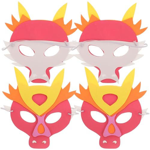TENDYCOCO 4 Stück Kindermaske zum Jahr des Drachen Drachenmasken Dinosauriermaske Tiermaske von TENDYCOCO