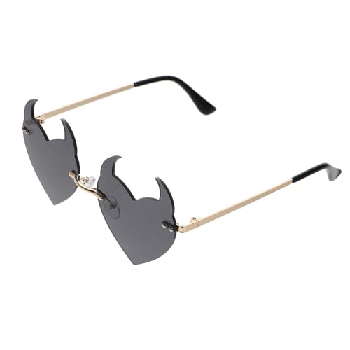 TENDYCOCO Heart Randless Sonnenbrille Rahmenlose Brille: Halloween Sonnenbrille Teufel Sonnenbrille Graue Party Brillen für Party Nachtclub Bar Danzfoto Requisiten von TENDYCOCO