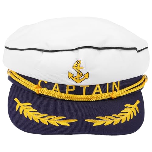 TENDYCOCO Kapitänshüte Bestickt Weiße Matrosen-Admiral-Kappen Yacht-Boot-Kapitänshut Halloween-Cosplay Für Yacht-Mottoparty Kostümzubehör von TENDYCOCO