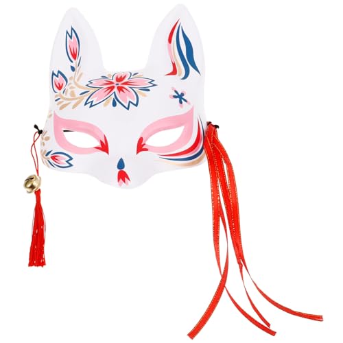 TENDYCOCO Kitsune-Katzenmaske – Japanischer Kimono Kabuki-Fuchs Halbe Gesichtsmaske Cosplay-Masken Tierkostüm Maskerade-Maske Für Japanische Halloween-Cosplay-Party von TENDYCOCO