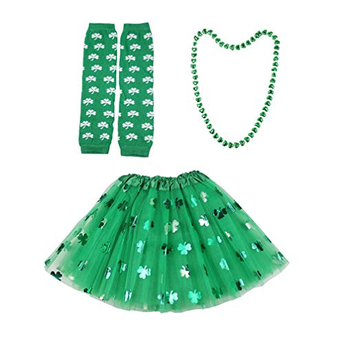 TENDYCOCO St Patrick Day Kostüm Zubehör Set Klee Gedruckt Mesh Rock Halskette Arm Wärmer Dress up für Dame Girl Festival Party von TENDYCOCO