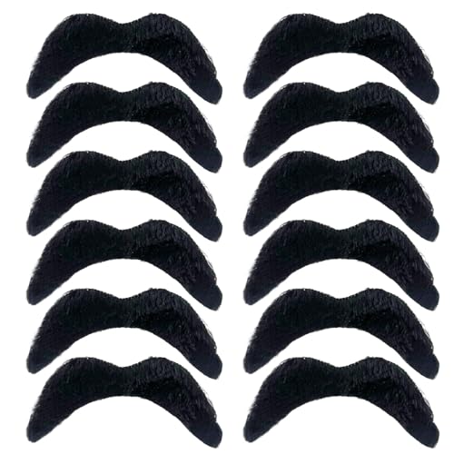 12 StüCk Schnurrbart Zum Ankleben,Schwarz Schnauzer Zum Ankleben,Selbstklebender Kurzer Bart Kunstbart,Fake Bart Selbstklebend,Geeignet FüR Erwachsene & Kinder Accessoire FüR Karneval & Fasching. von TENGEE