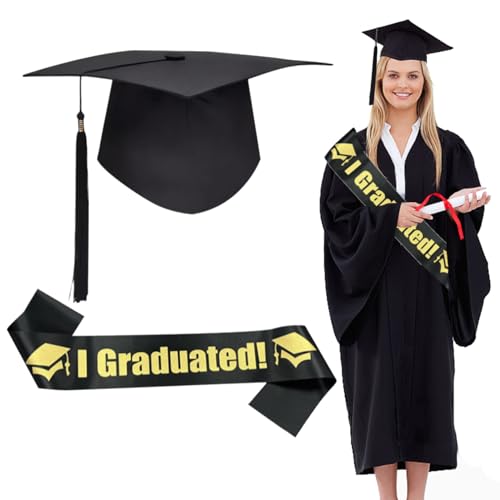 1 Satz 2025 Abschluss Hut,Bachelor hut mit Abschluss Schärpe,Absolventenhut zum Graduation mit Verstellbar Schultergurte,Absolventenhut Doktortitel für Abschluss-Geschenk,Graduation Party Deko,Unisex von TENGEE