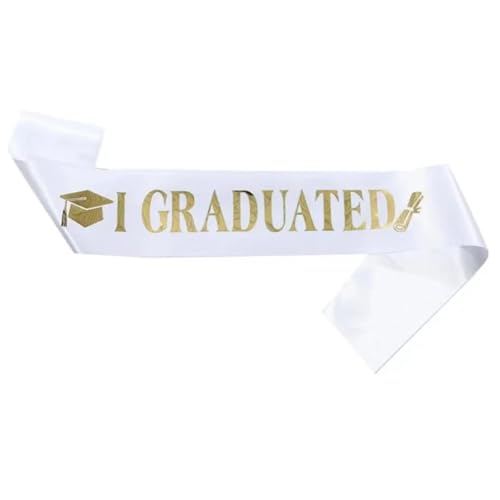 Weiße Graduation Deko,WeißE SchäRpen,Absolvent Sash,SchulterbäNder SchäRpe Ich Habe Abgeschlossen,PrüFung Bestanden Deko,Weiß Mit GraduierungsbäNdern,Abschlussschal,für Herren Damen(Weiße) von TENGEE