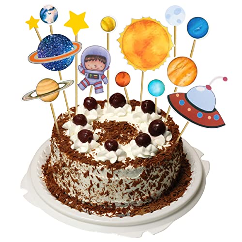 TENGYIF 16 Stück Weltraum Tortendeko Geburtstag Weltraumthema Tortendeko Kind Astronauten Raketen Planet Kuchenaufsätze Gute zum Geburtstag Cupcake-Aufsätze für Jungen Mädchen Kinder von TENGYIF