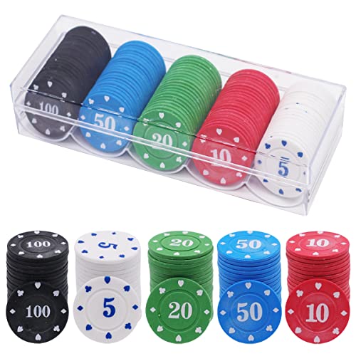 Spielchips 100 Stücke Plastik Poker Chip Set mit Aufbewahrungsbox, 4 farbige Zählzähler, Poker Chips, Roulette Casino Kartenspiel Chips, Bingo Chips für Counting Marker Mathematik Lernen Kinderspiele von TENGYIF